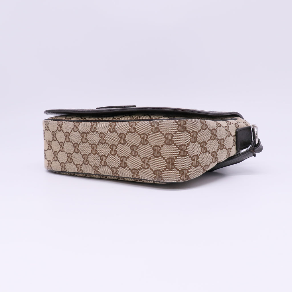 Gucci Monogram Flap Messenger Bag Beige Dark Brown twins LDJ4385
