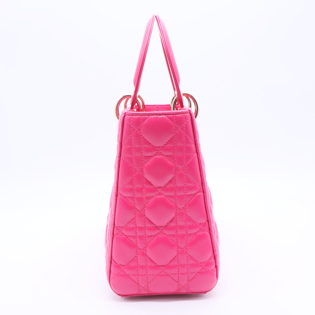Fuchsia Cannage Quilted Lambskin Leather Medium Lady Dior Bag  B12143