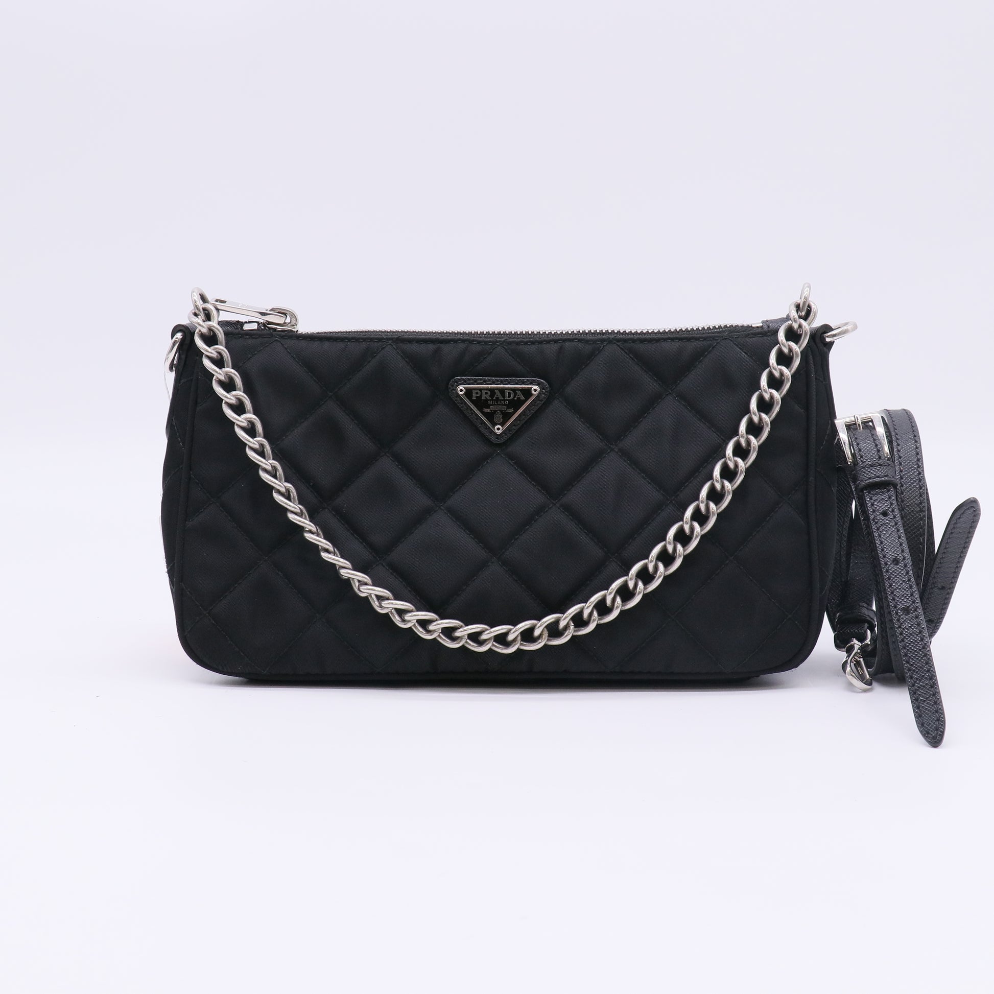 Prada Tessuto Impuntu Quilted Chain Shoulder Bag Twins LDZ536