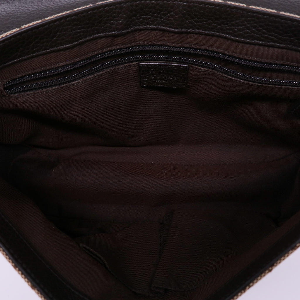 Gucci Monogram Flap Messenger Bag Beige Dark Brown twins LDJ4385