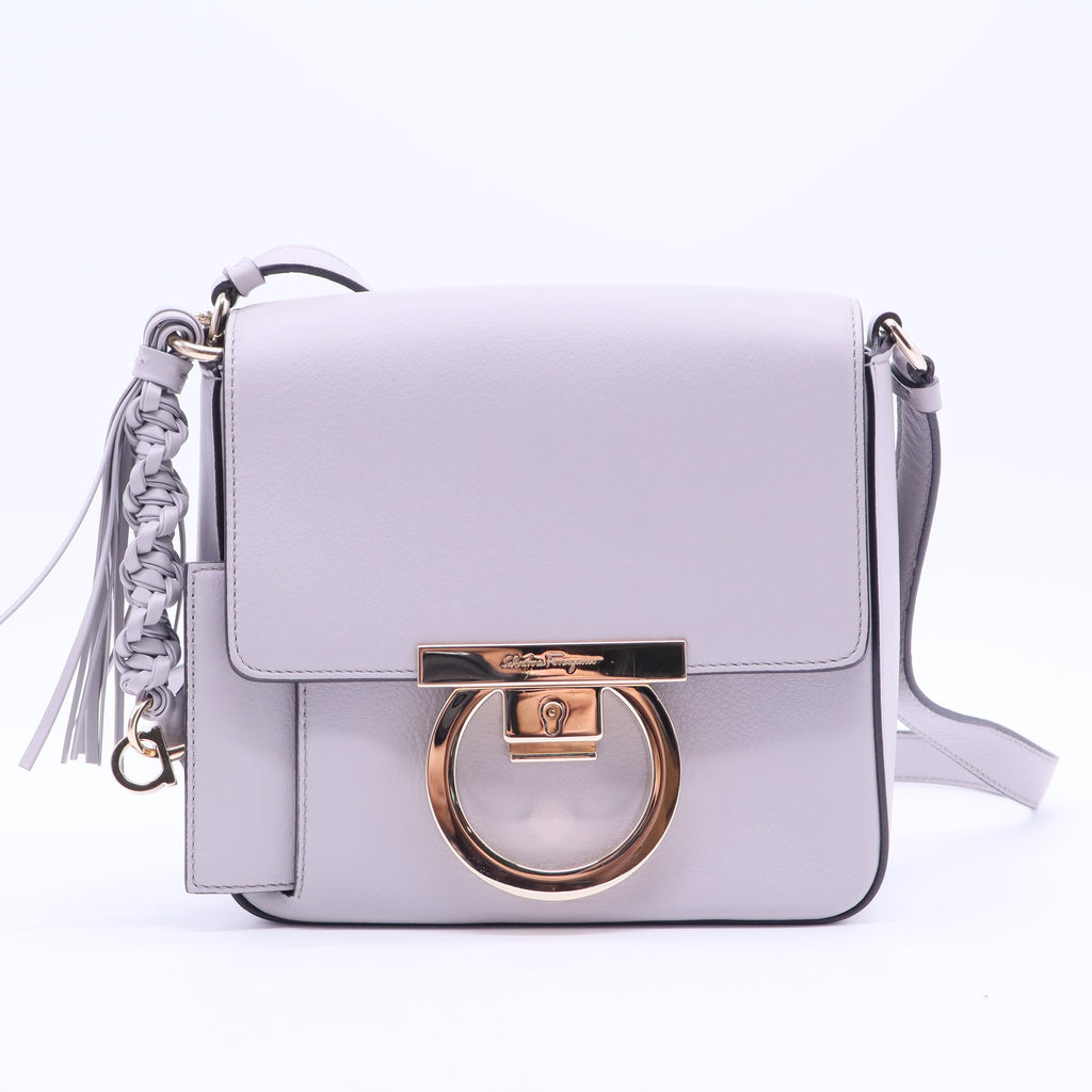 Tassel Gancini Lock Flap Shoulder Bag Leather Mini Gray B20302