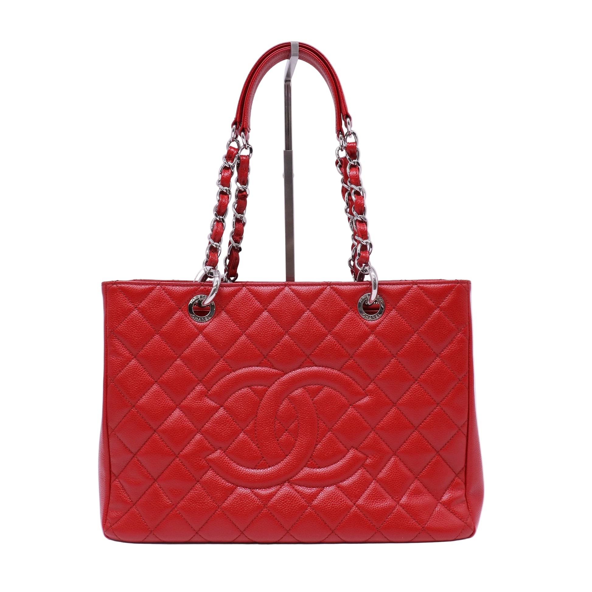 Chanel Caviar Quilted Grand Shopping Tote GST Red Twins LDJ4456