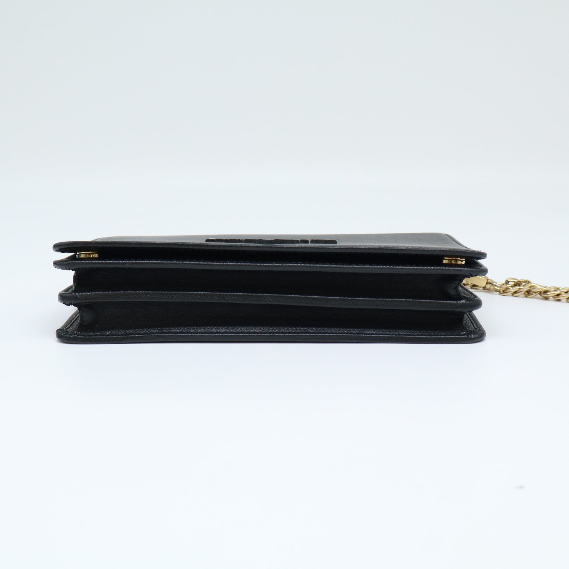 Saffiano Lux Monochrome Chain Wallet Black B22583