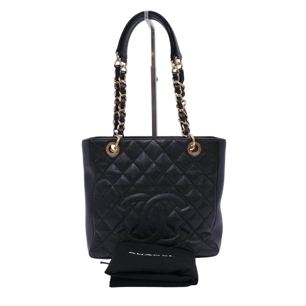 Chanel Caviar Quilted Petit Shopping Tote PST Black Twins LDJ4453