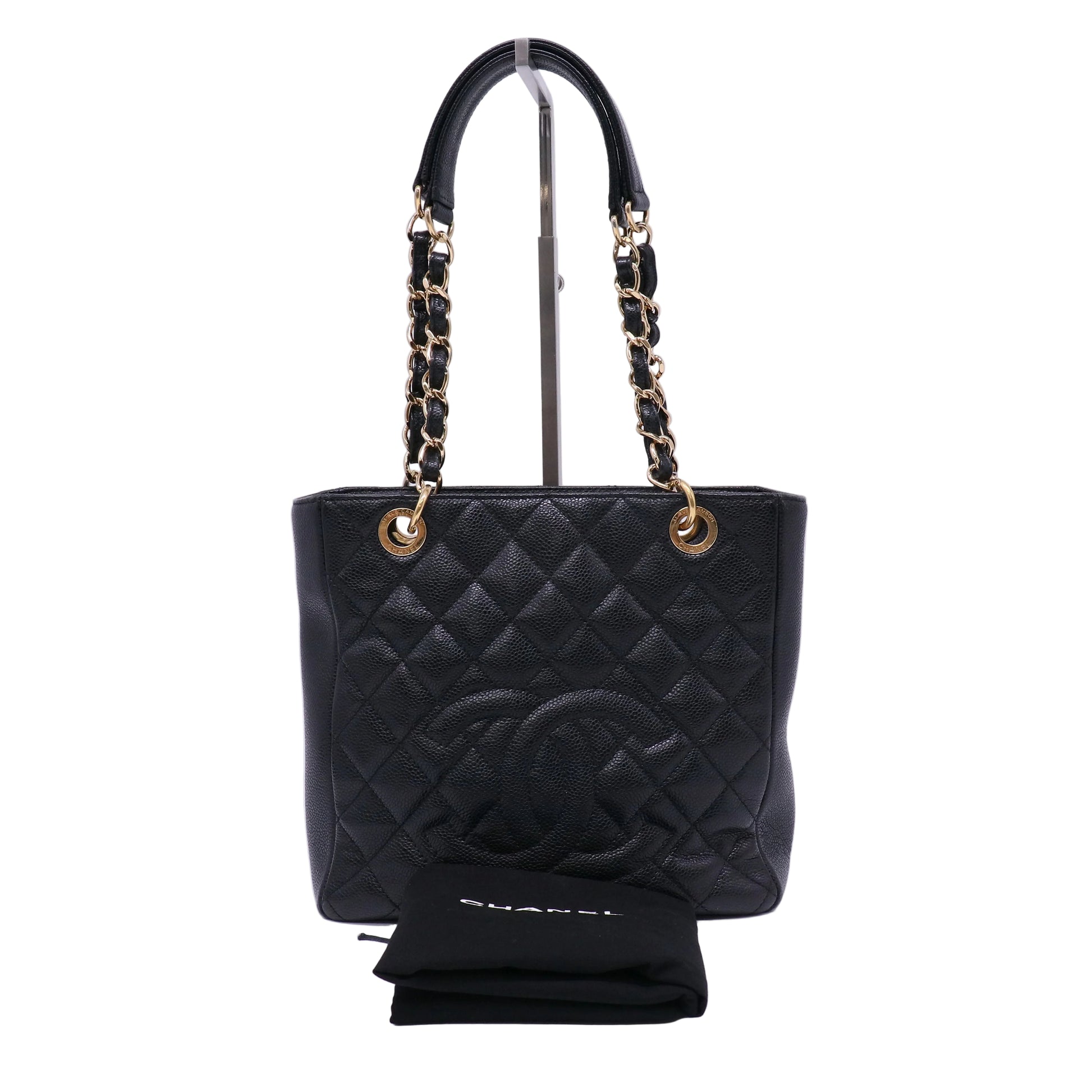 Chanel Caviar Quilted Petit Shopping Tote PST Black Twins LDJ4453