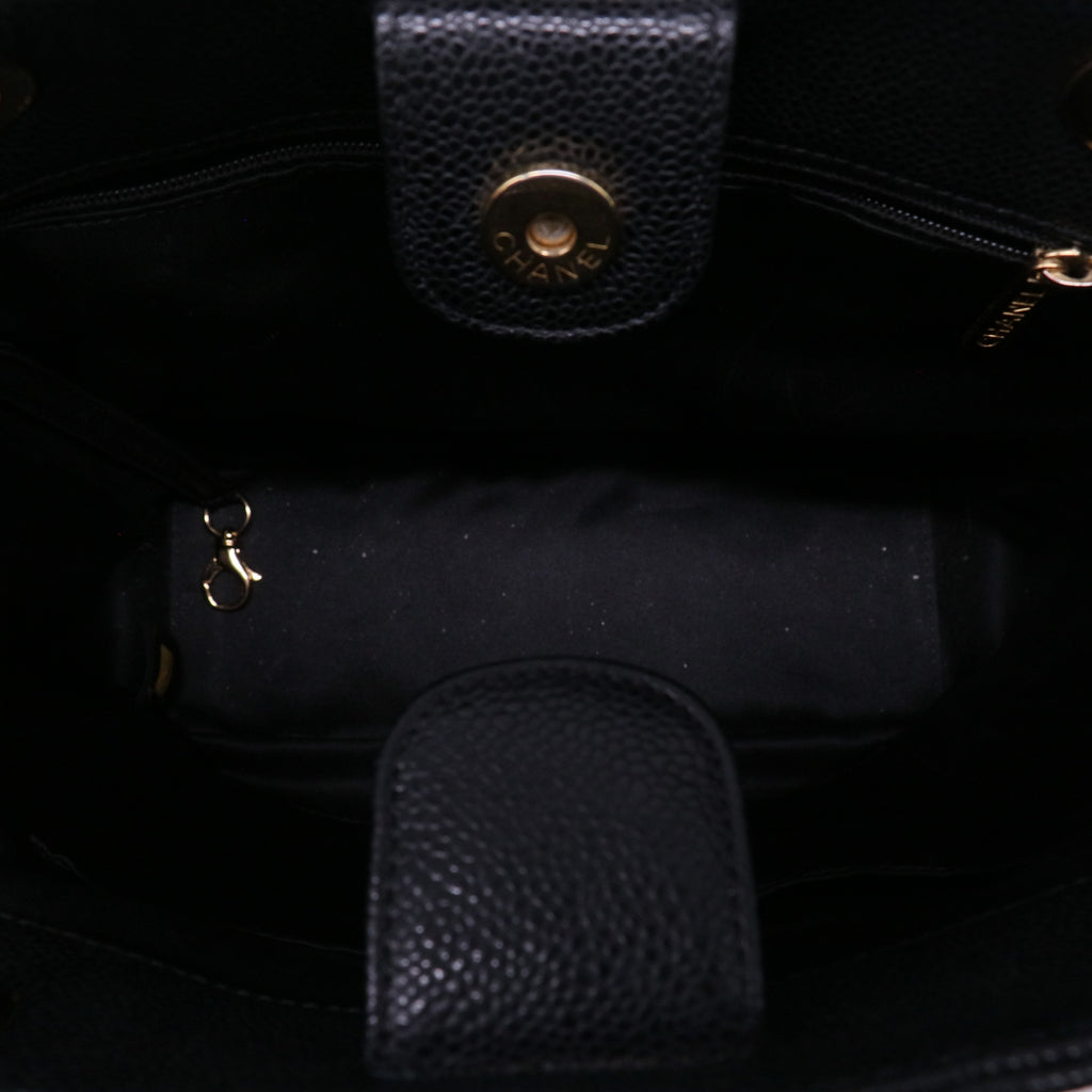 Chanel Caviar Quilted Petit Shopping Tote PST Black Twins LDJ4453