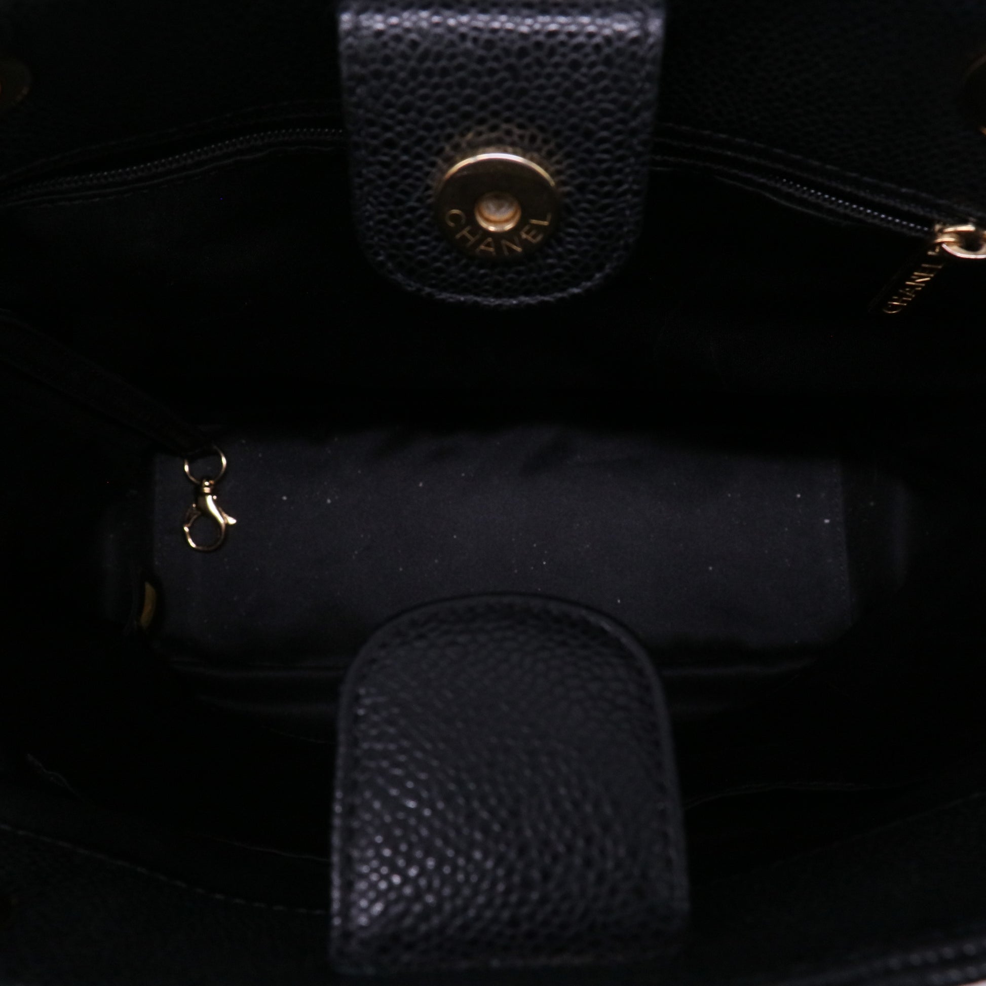 Chanel Caviar Quilted Petit Shopping Tote PST Black Twins LDJ4453