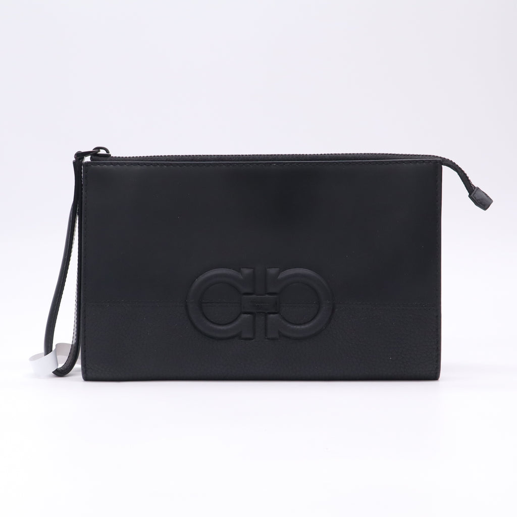Ferragamo Gancini Embossed Leather Wristlet Pouch W22747