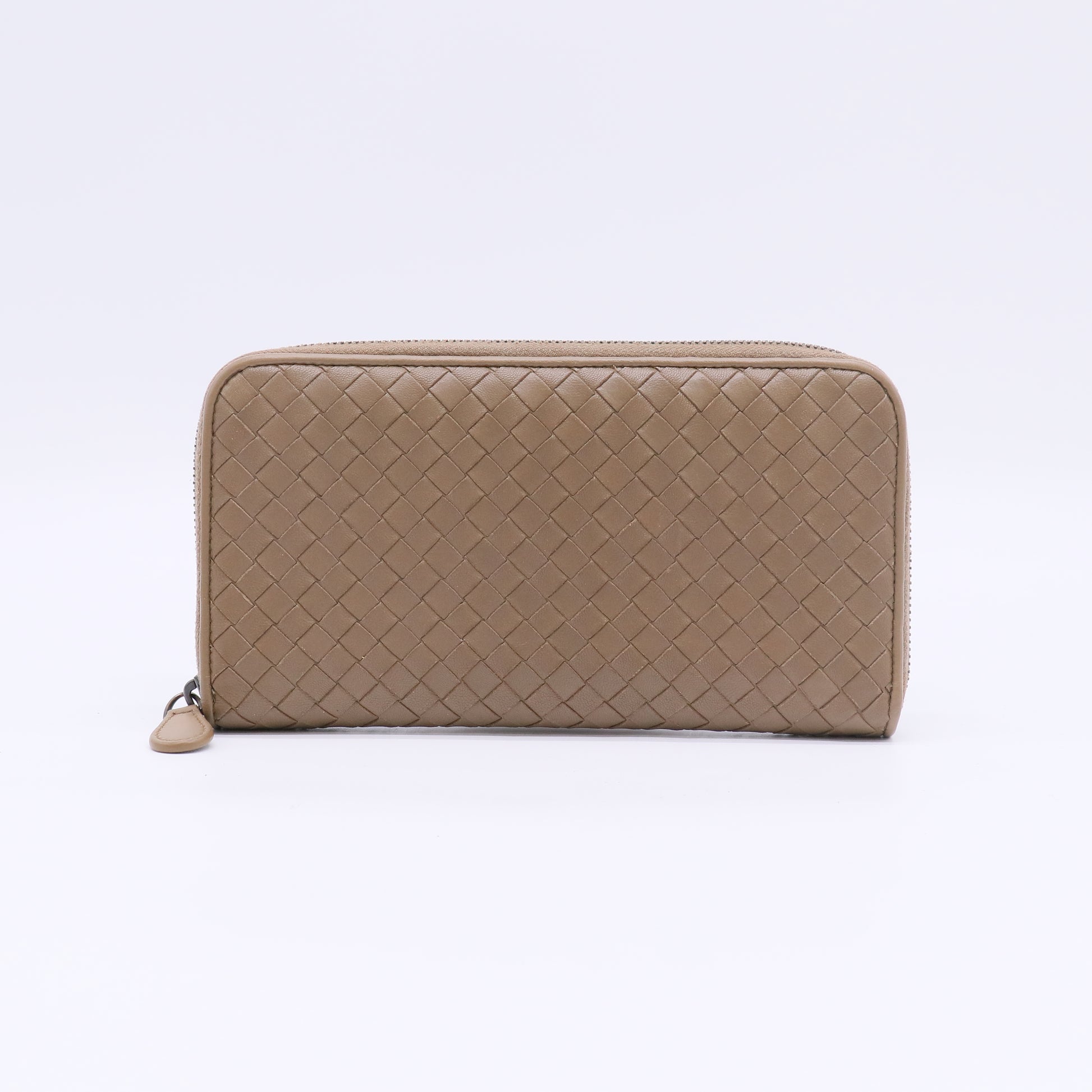 Bottega Veneta Beige Intrecciato Leather Zip Around Wallet W22674