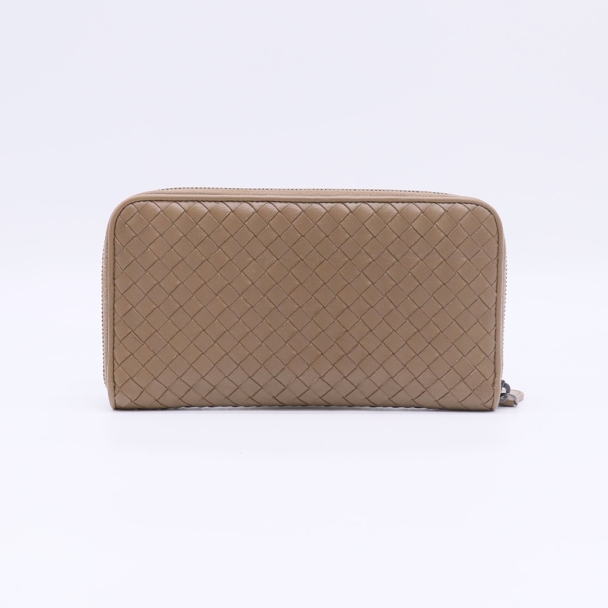 Bottega Veneta Beige Intrecciato Leather Zip Around Wallet W22674
