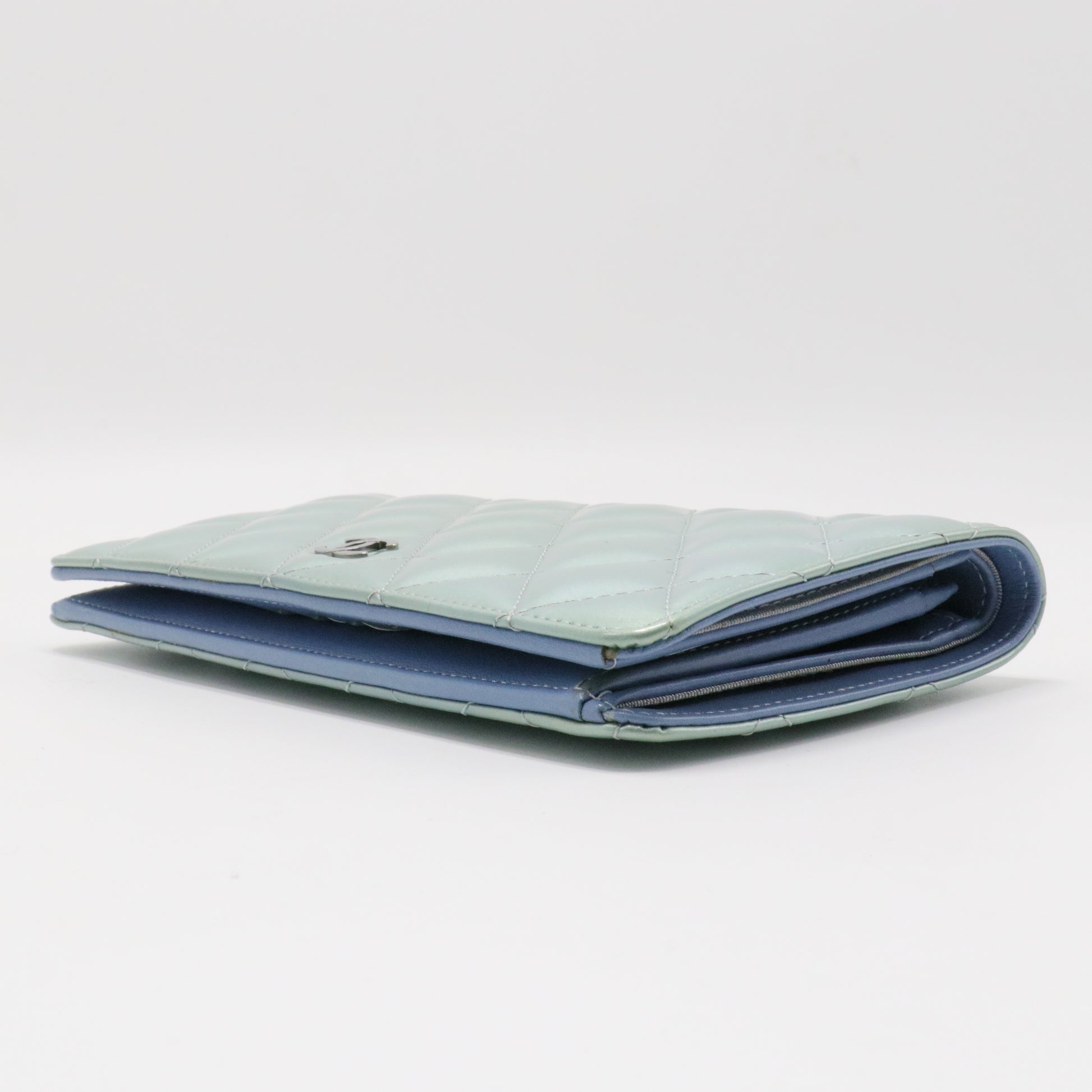 Classic Quilted Long Wallet Tiffany Blue Caviar