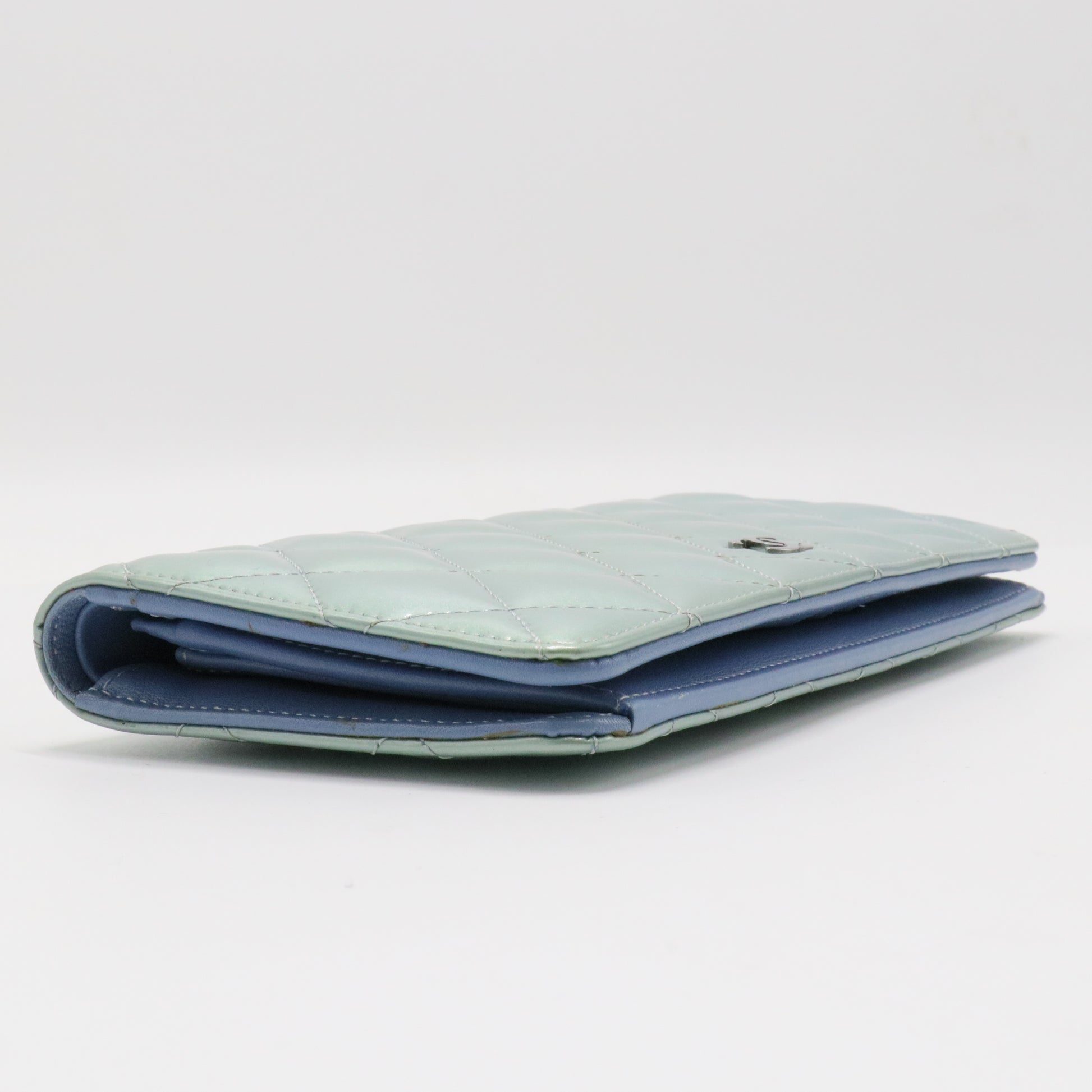 Classic Quilted Long Wallet Tiffany Blue Caviar