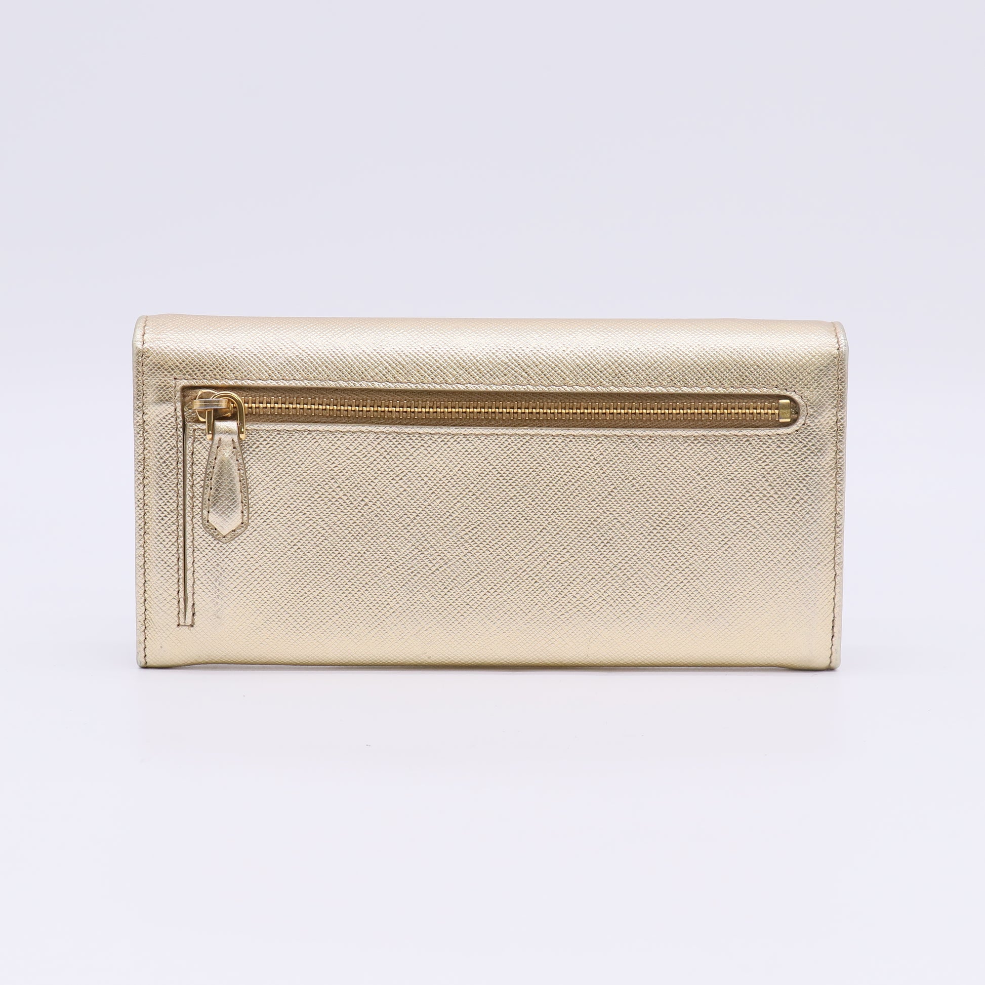 Gold Saffiano Metal Leather Logo Flap Continental Wallet W22704