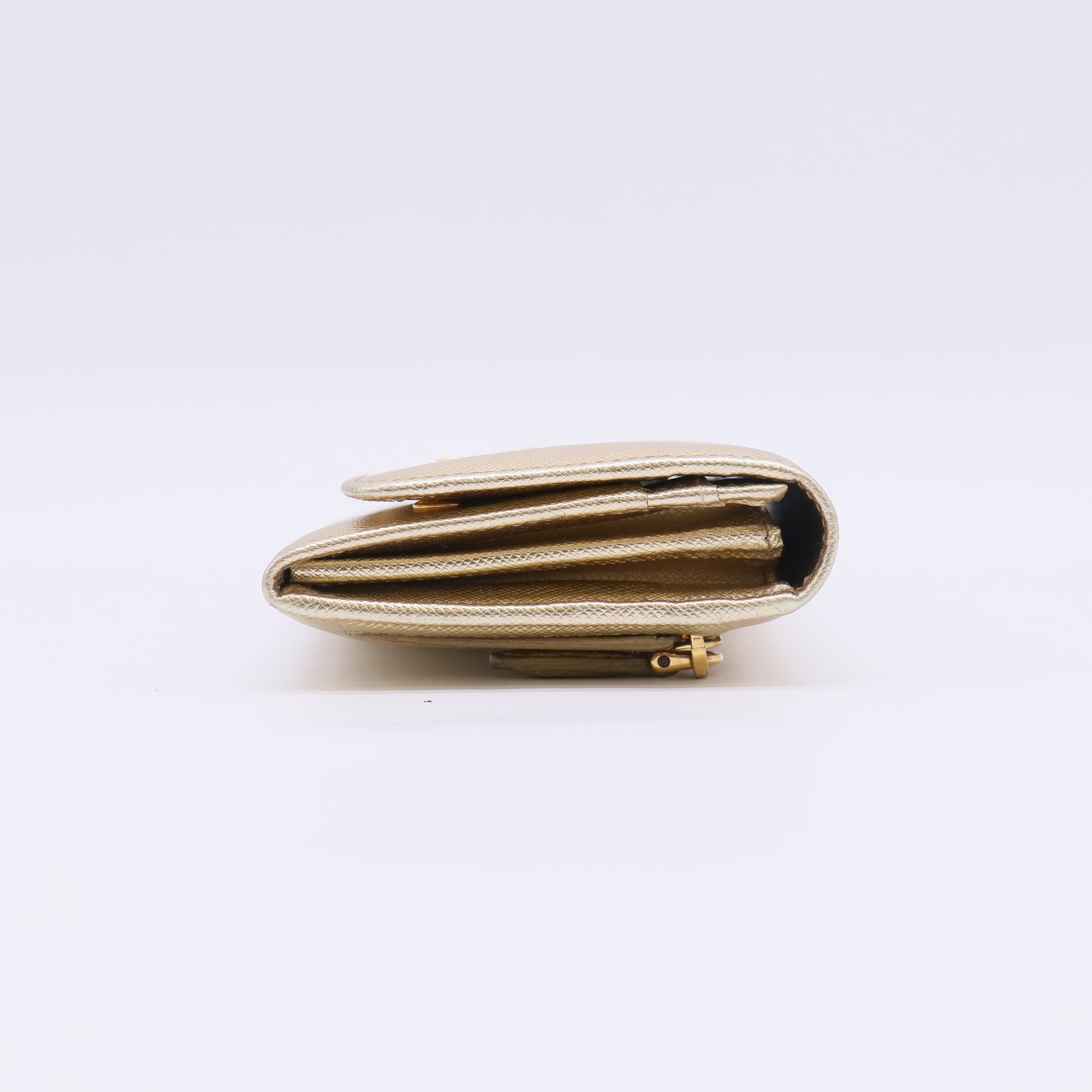Gold Saffiano Metal Leather Logo Flap Continental Wallet W22704