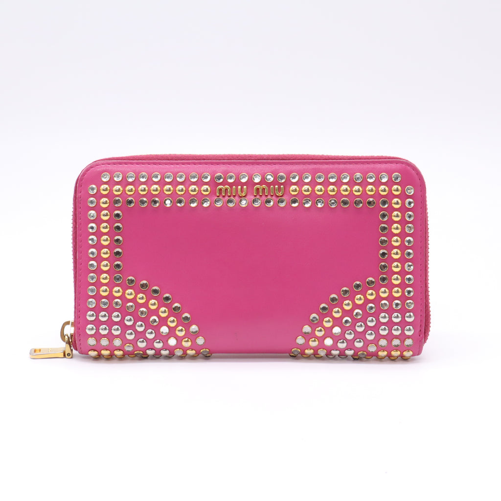 Miu Miu Vitello Crystal Studded Zip Around Wallet W22769