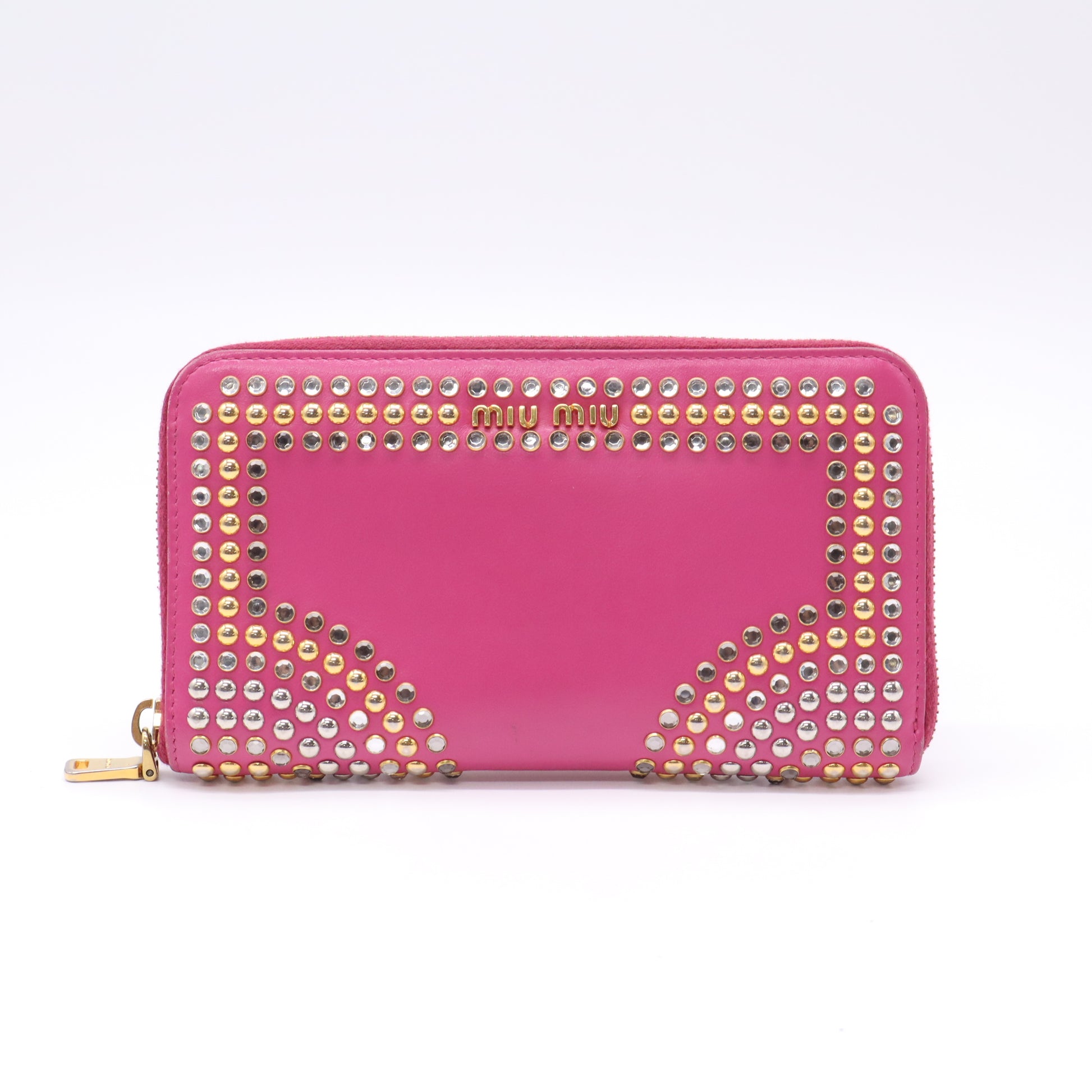 Miu Miu Vitello Crystal Studded Zip Around Wallet W22769