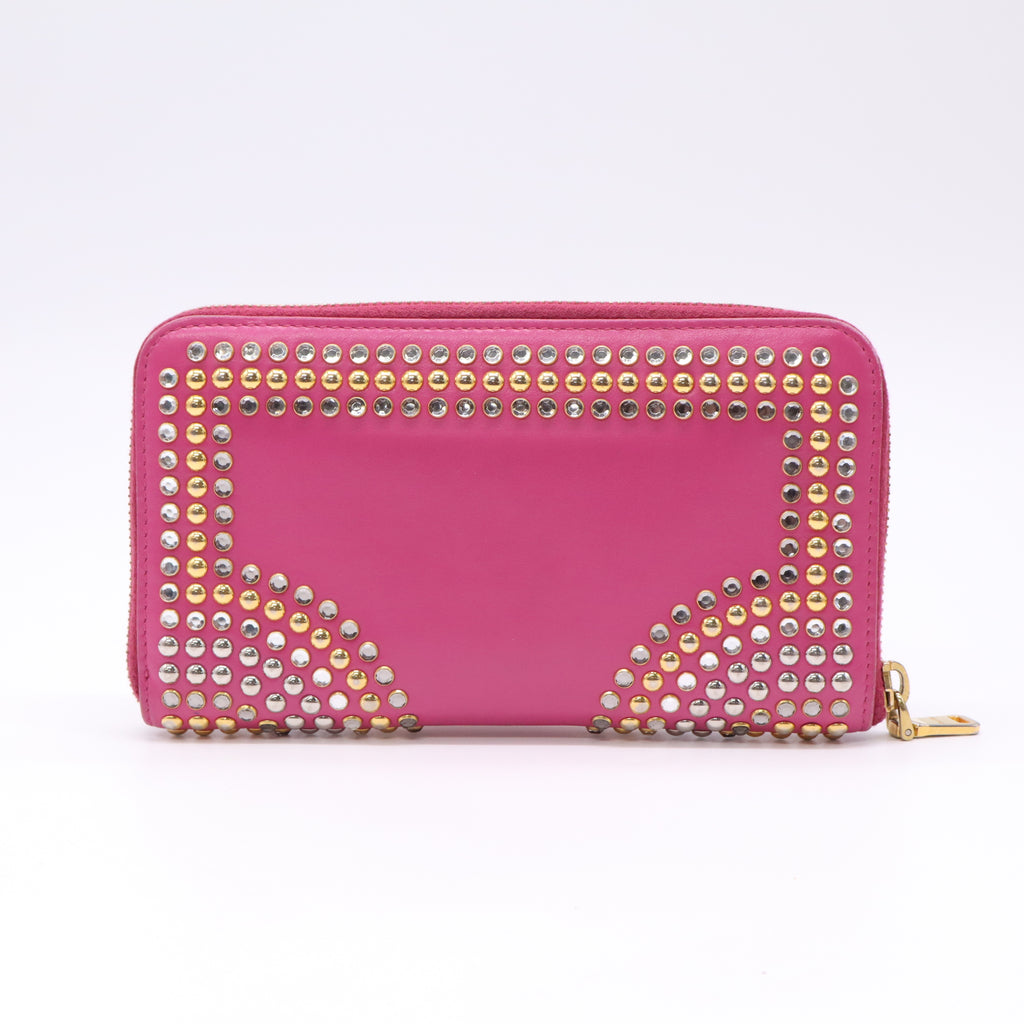 Miu Miu Vitello Crystal Studded Zip Around Wallet W22769