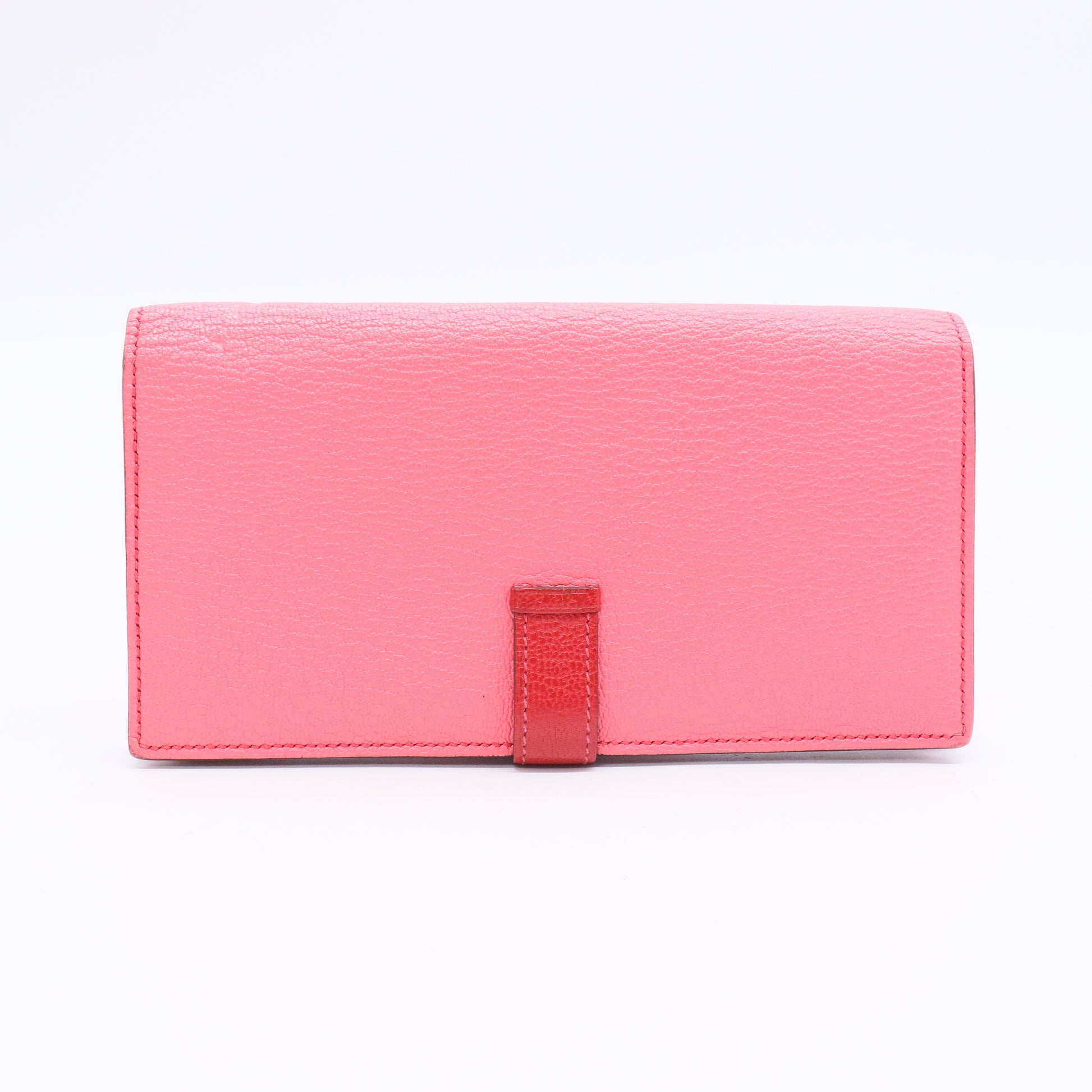 Hermes Bi-Color Rose Lipstick/Rouge Casaque Chevre Mysore Leather Bearn Wallet