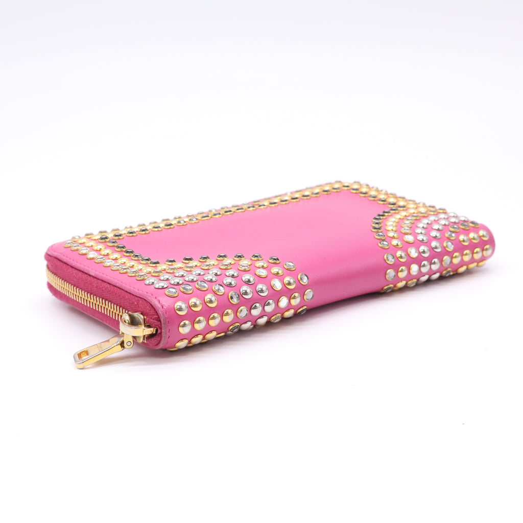 Miu Miu Vitello Crystal Studded Zip Around Wallet W22769