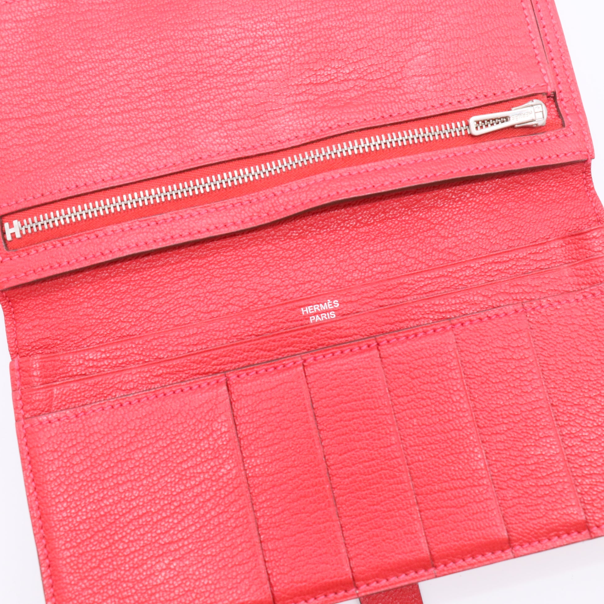 Hermes Bi-Color Rose Lipstick/Rouge Casaque Chevre Mysore Leather Bearn Wallet