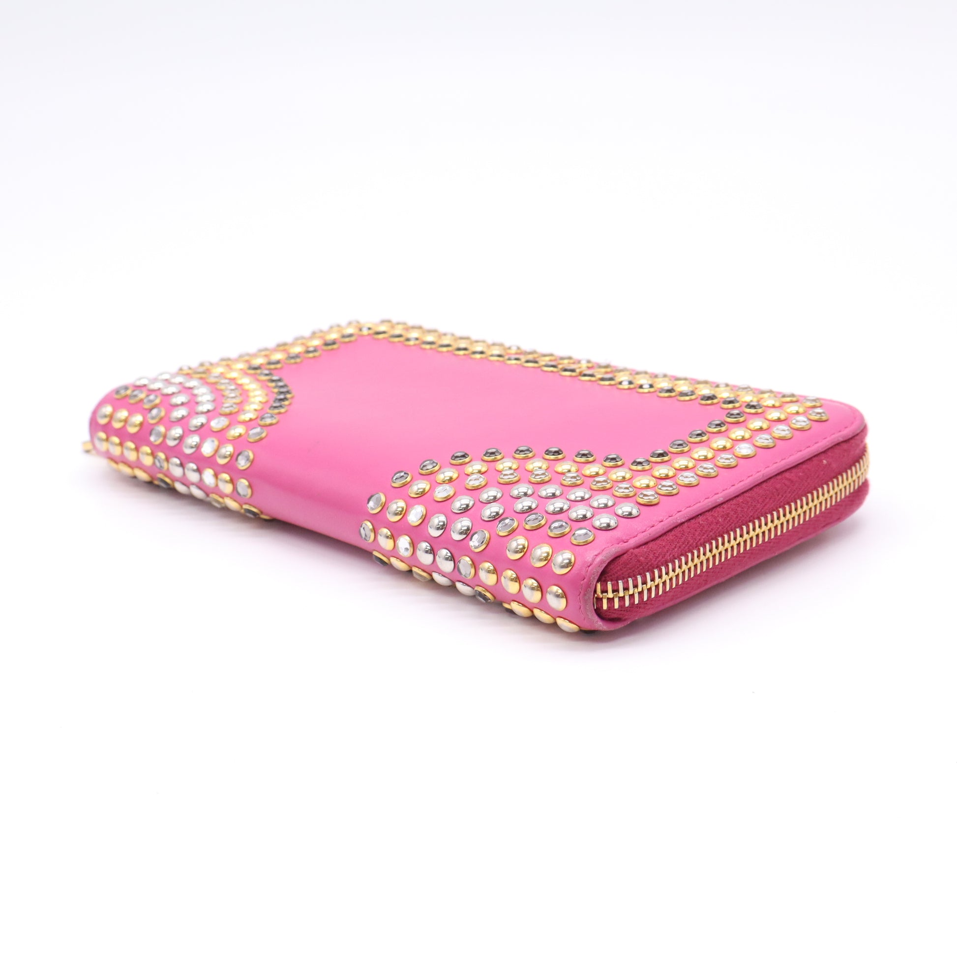 Miu Miu Vitello Crystal Studded Zip Around Wallet W22769