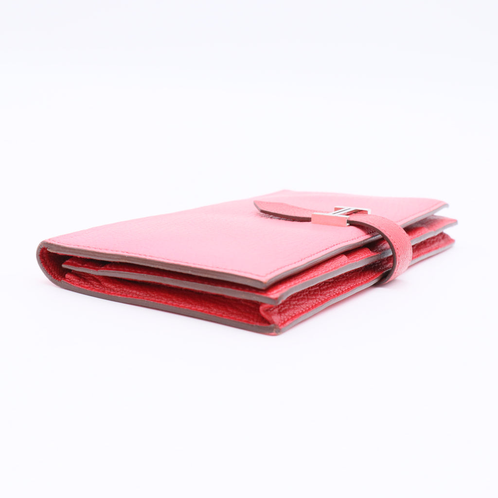 Hermes Bi-Color Rose Lipstick/Rouge Casaque Chevre Mysore Leather Bearn Wallet