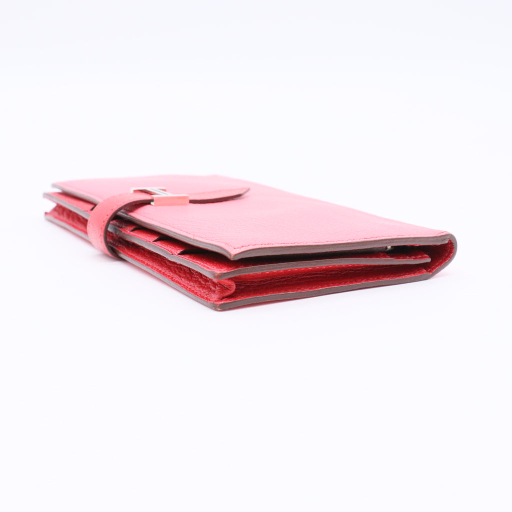 Hermes Bi-Color Rose Lipstick/Rouge Casaque Chevre Mysore Leather Bearn Wallet