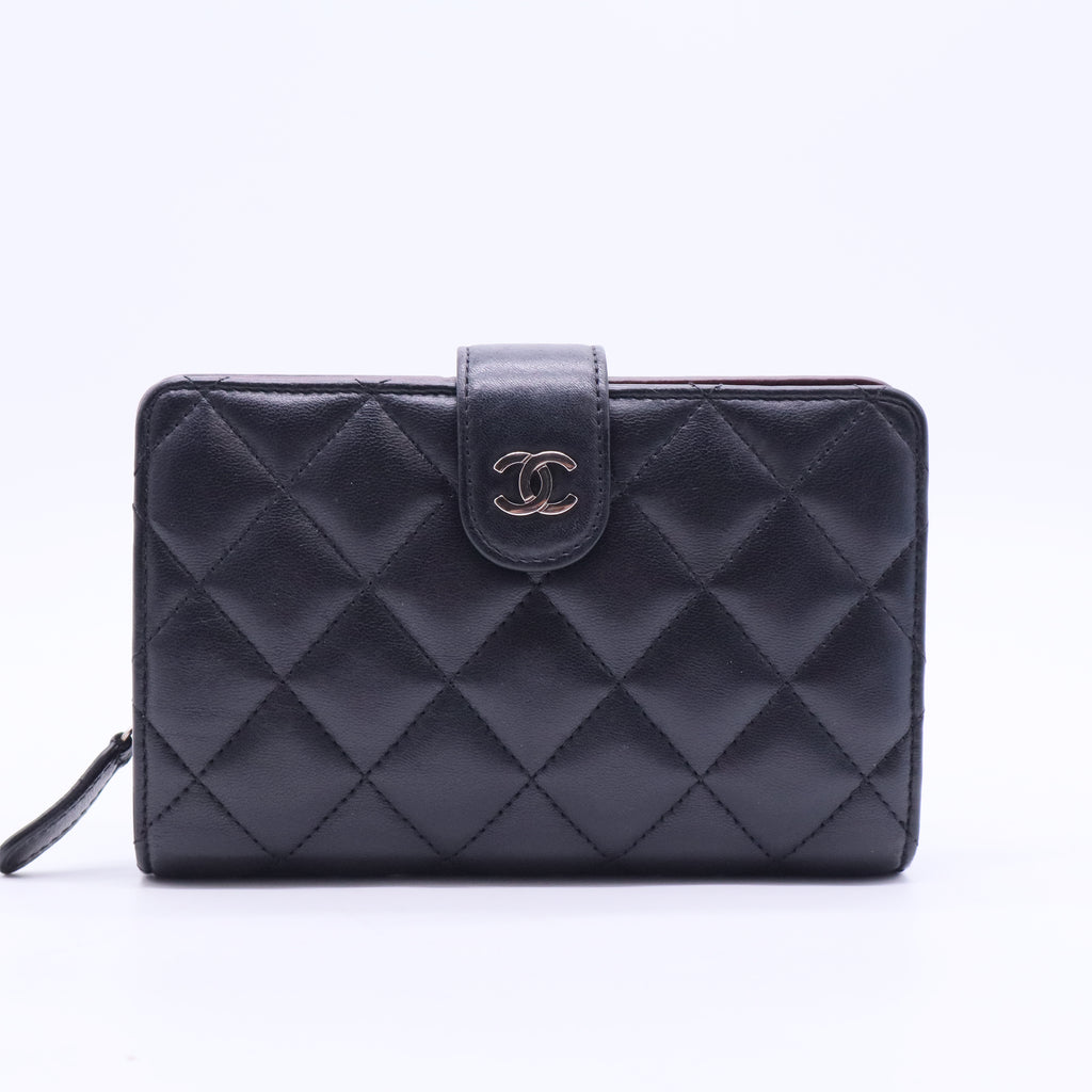 Black Lambskin L-Zip Wallet