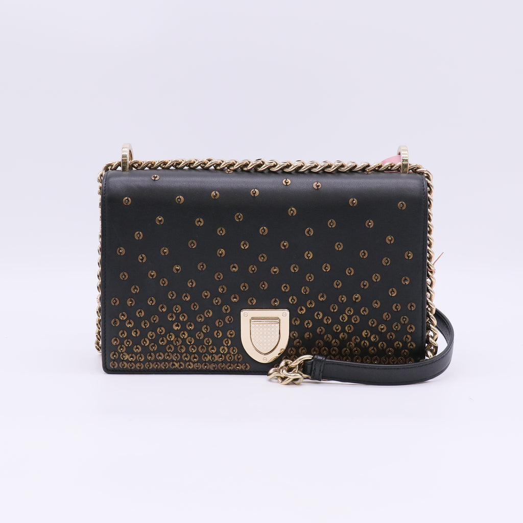 Medium Diorama Bag Black Lambskin Gold Studded twins LDJ5720