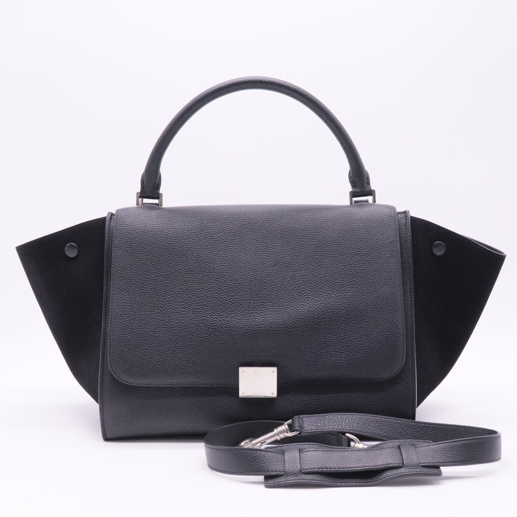 Drummed Calfskin Suede Medium Trapeze Black