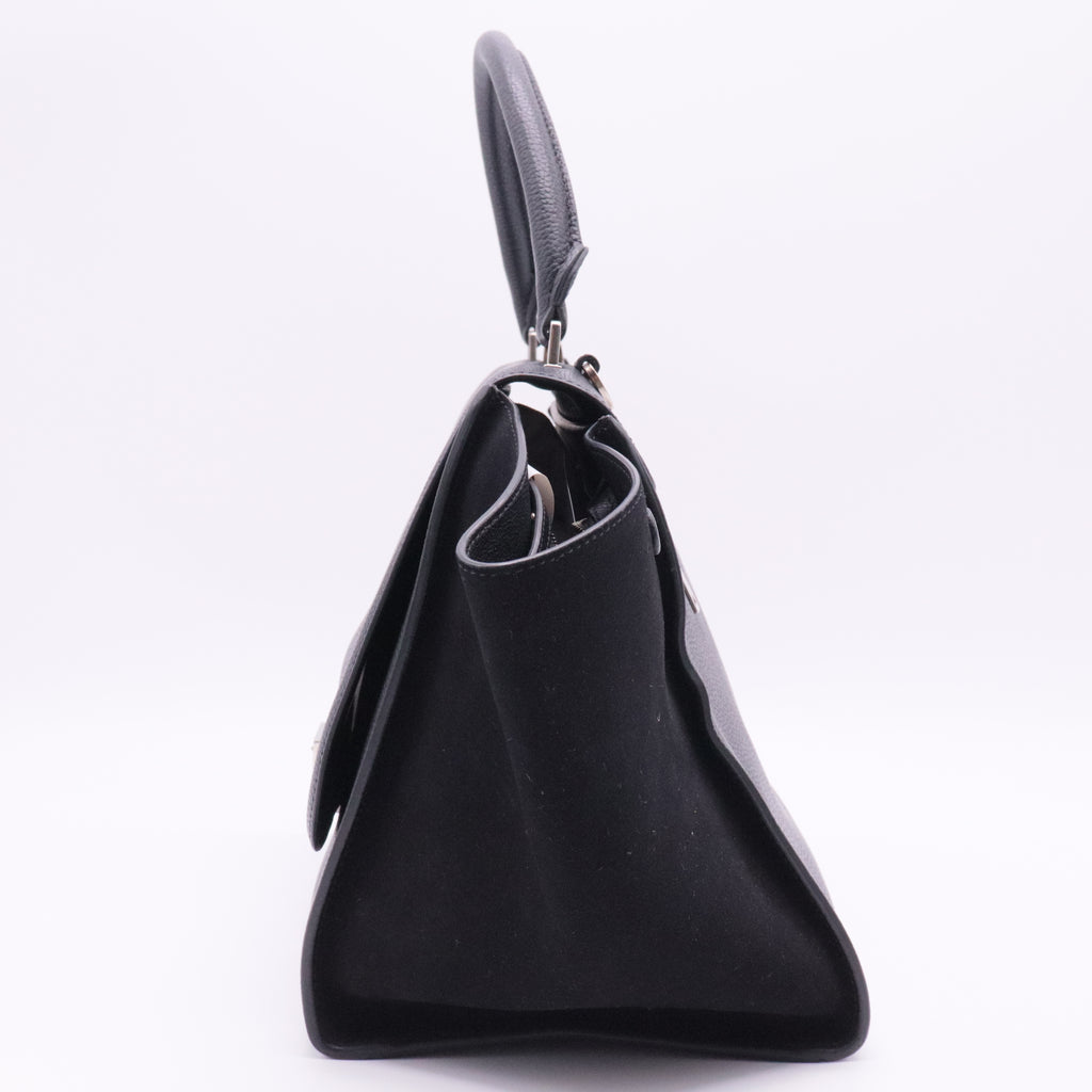 Drummed Calfskin Suede Medium Trapeze Black