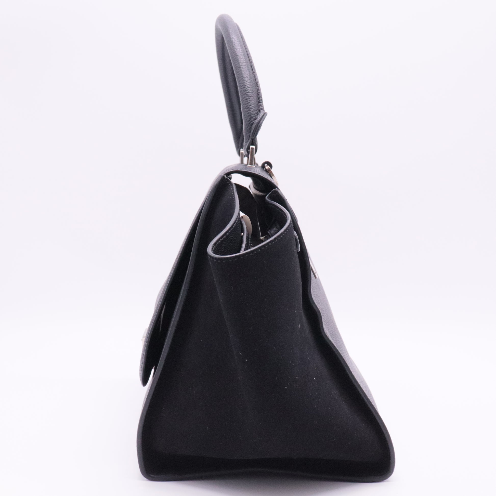 Drummed Calfskin Suede Medium Trapeze Black