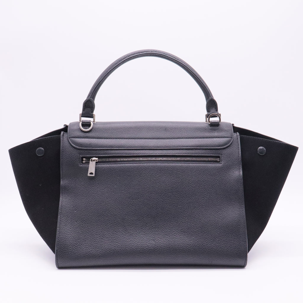 Drummed Calfskin Suede Medium Trapeze Black