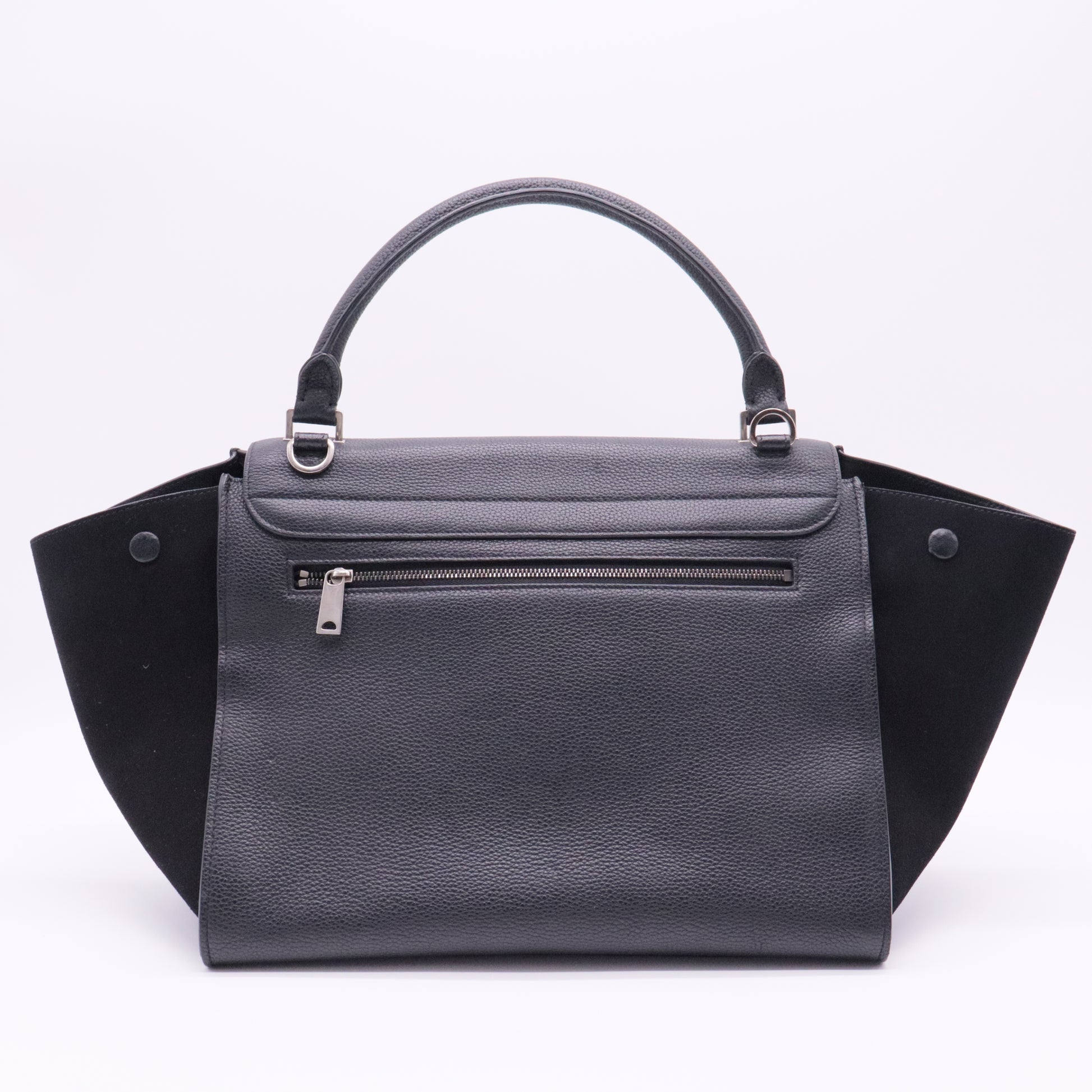 Drummed Calfskin Suede Medium Trapeze Black