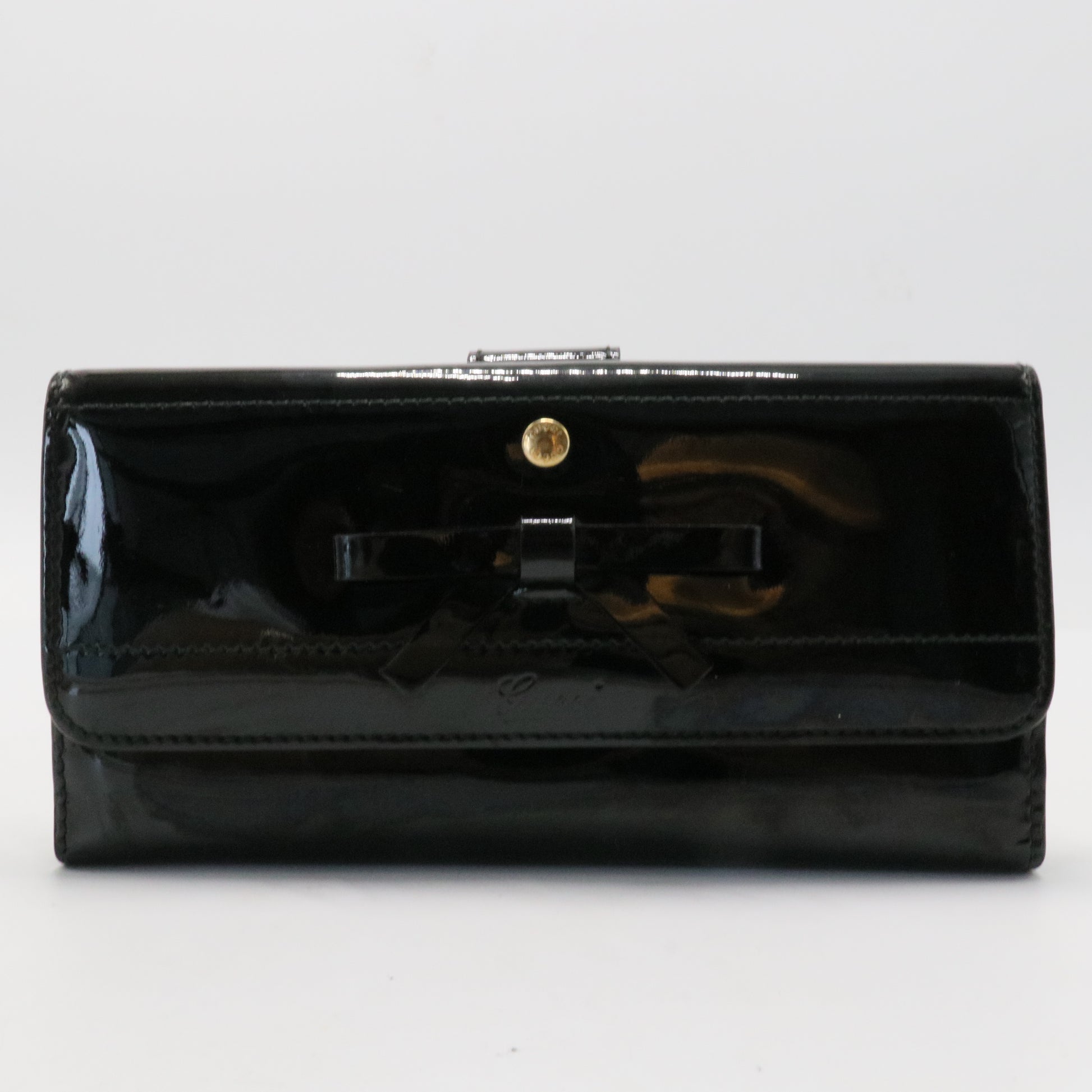 Long Wallet W Hook Wallet Ribbon Black Enamel Leather