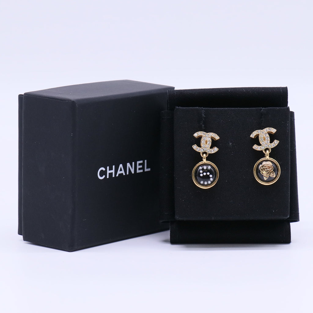 Chanel Black Resin and Crystal CC Charm Earrings  Twins LDJ4248