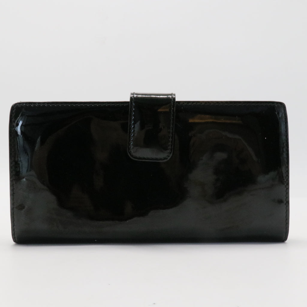 Long Wallet W Hook Wallet Ribbon Black Enamel Leather