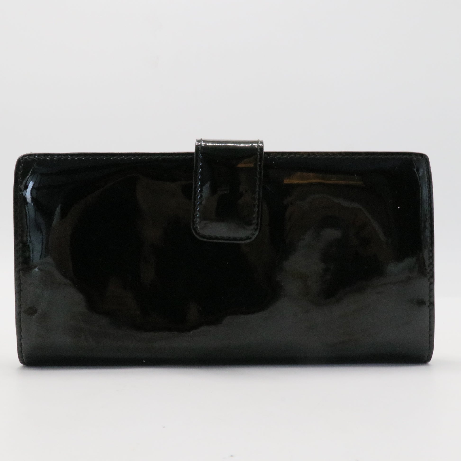 Long Wallet W Hook Wallet Ribbon Black Enamel Leather