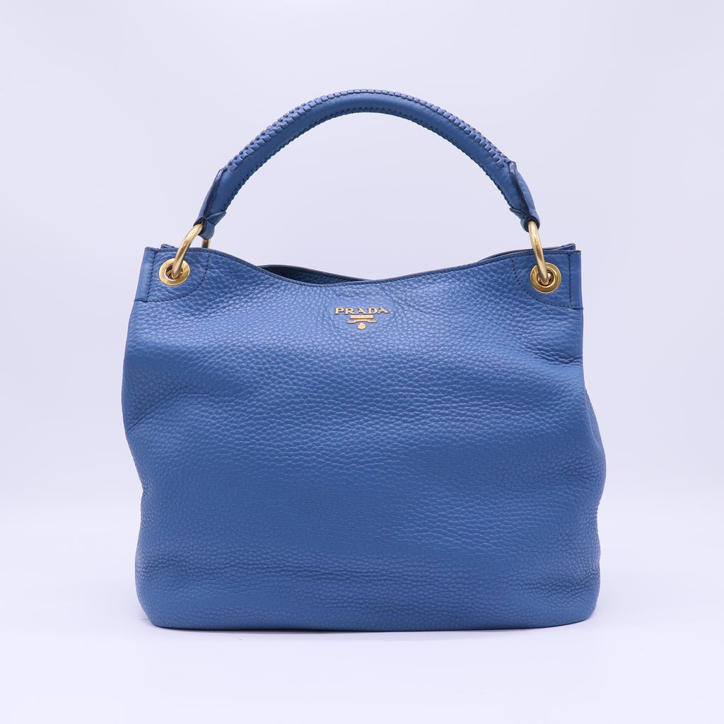 Blue Vitello Daino Leather Large Hobo Bag B22571
