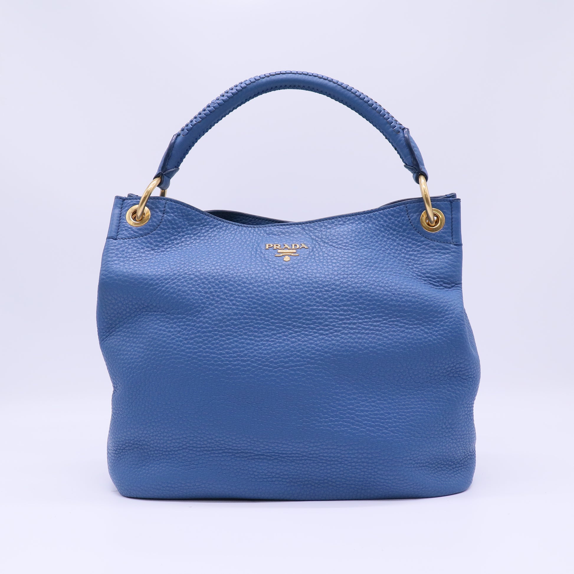 Blue Vitello Daino Leather Large Hobo Bag B22571