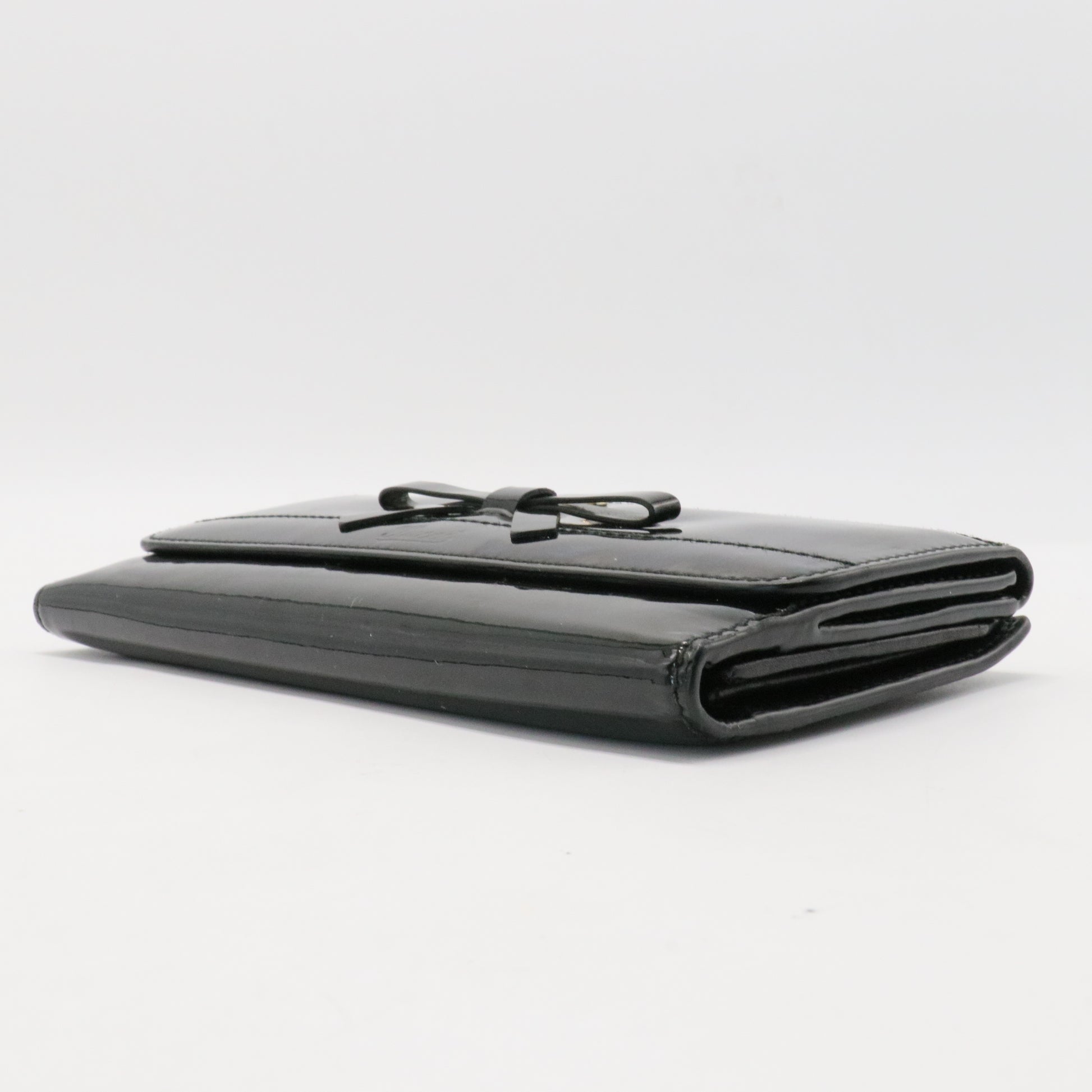 Long Wallet W Hook Wallet Ribbon Black Enamel Leather