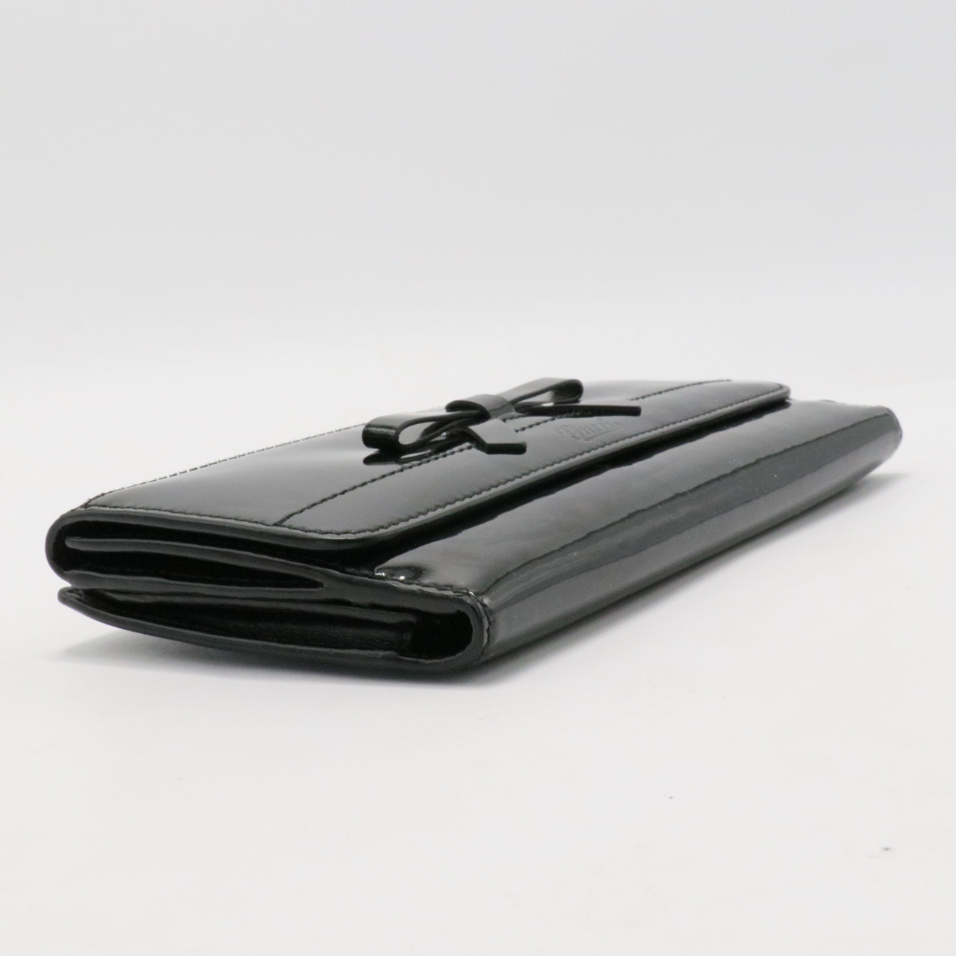 Long Wallet W Hook Wallet Ribbon Black Enamel Leather