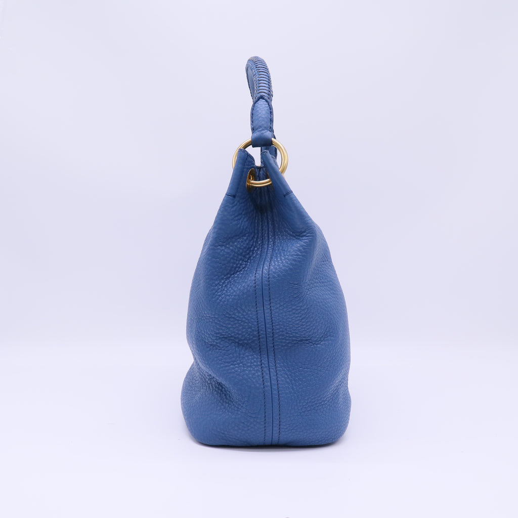 Blue Vitello Daino Leather Large Hobo Bag B22571