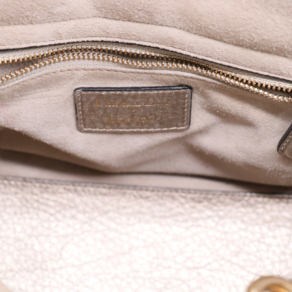 Christian Dior Metallic Nubuck Cannage Medium Lady Dior Bronze Gold Twins