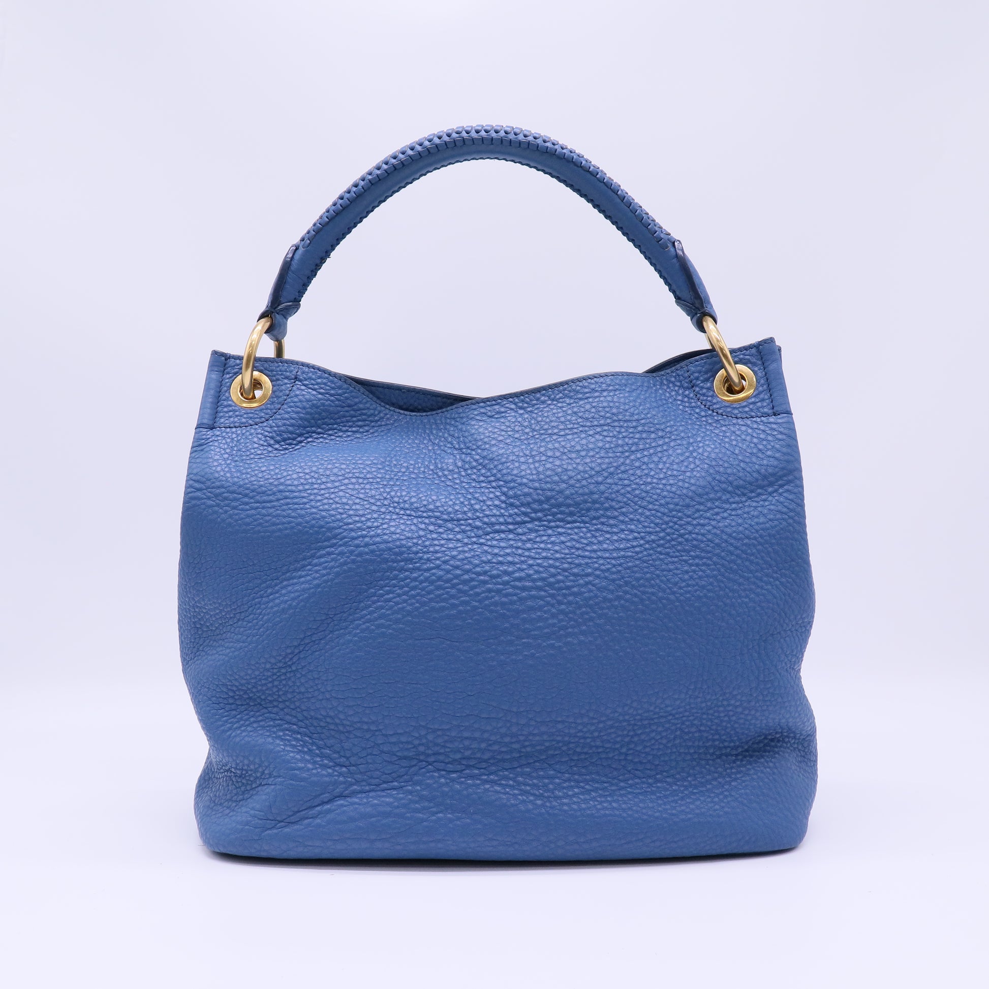 Blue Vitello Daino Leather Large Hobo Bag B22571