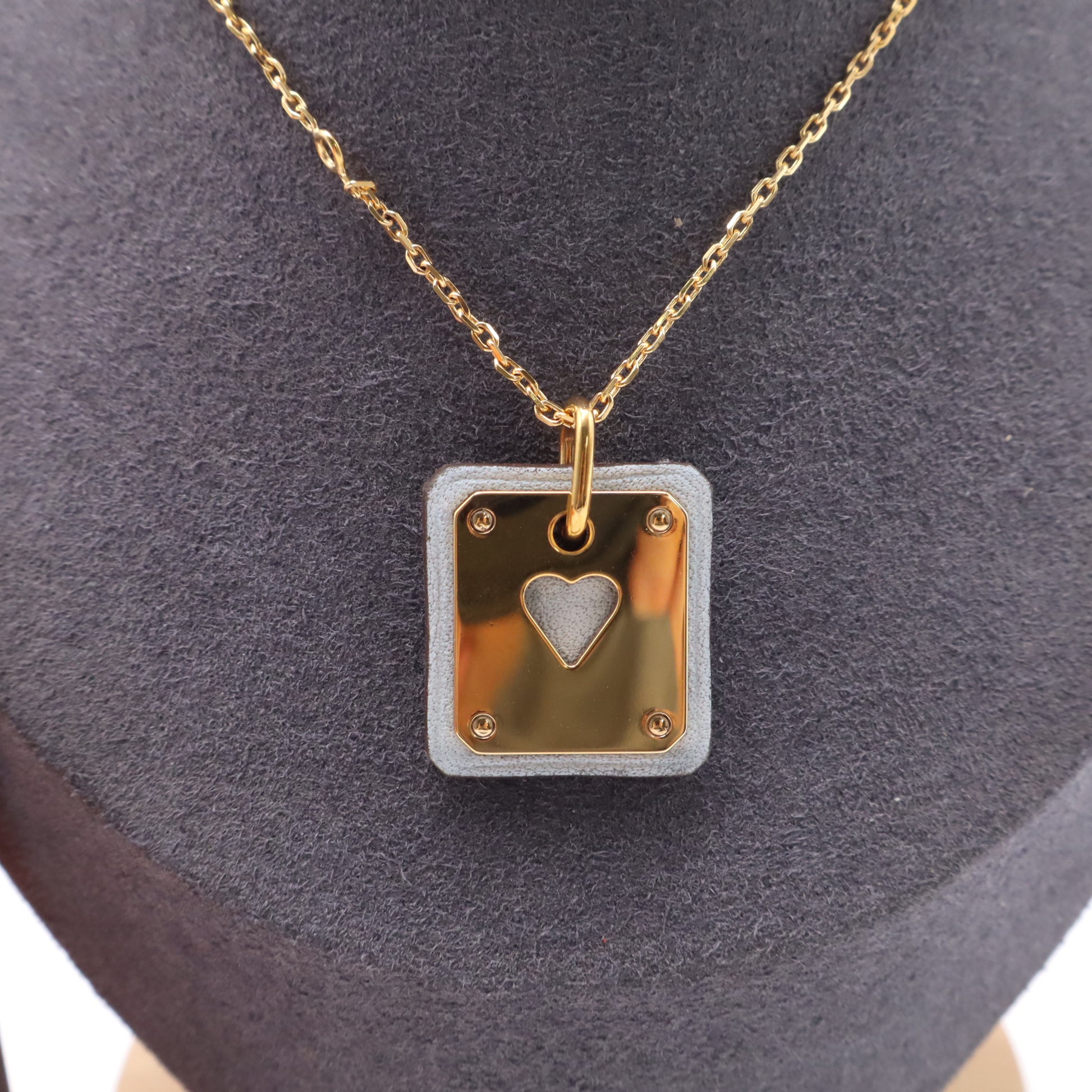 Pendant Necklace Metal and Swift Leather Gold Twins W21368