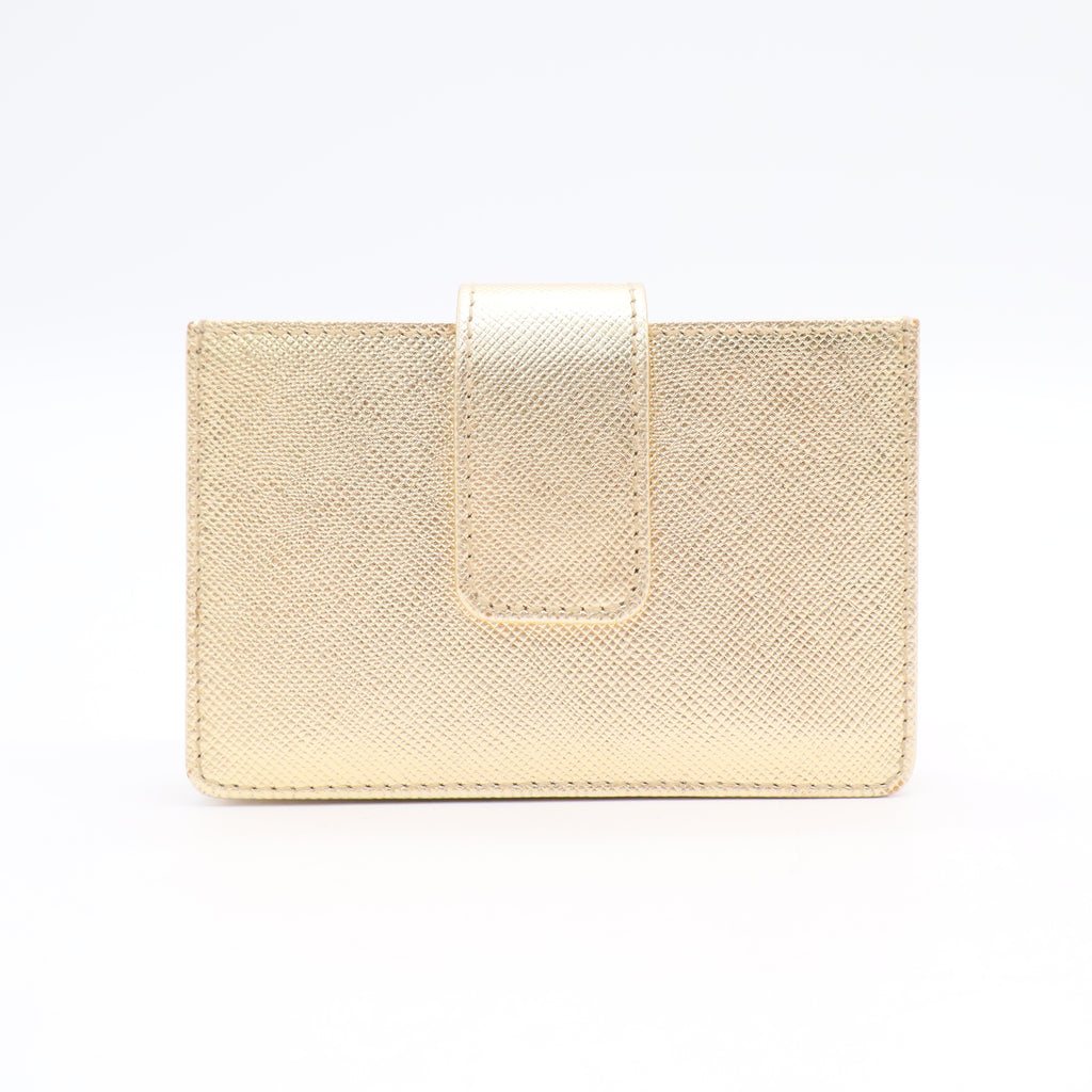 Prada Metallic Saffiano City Calf Triangle Card Holder Gold Twins LDJ3114