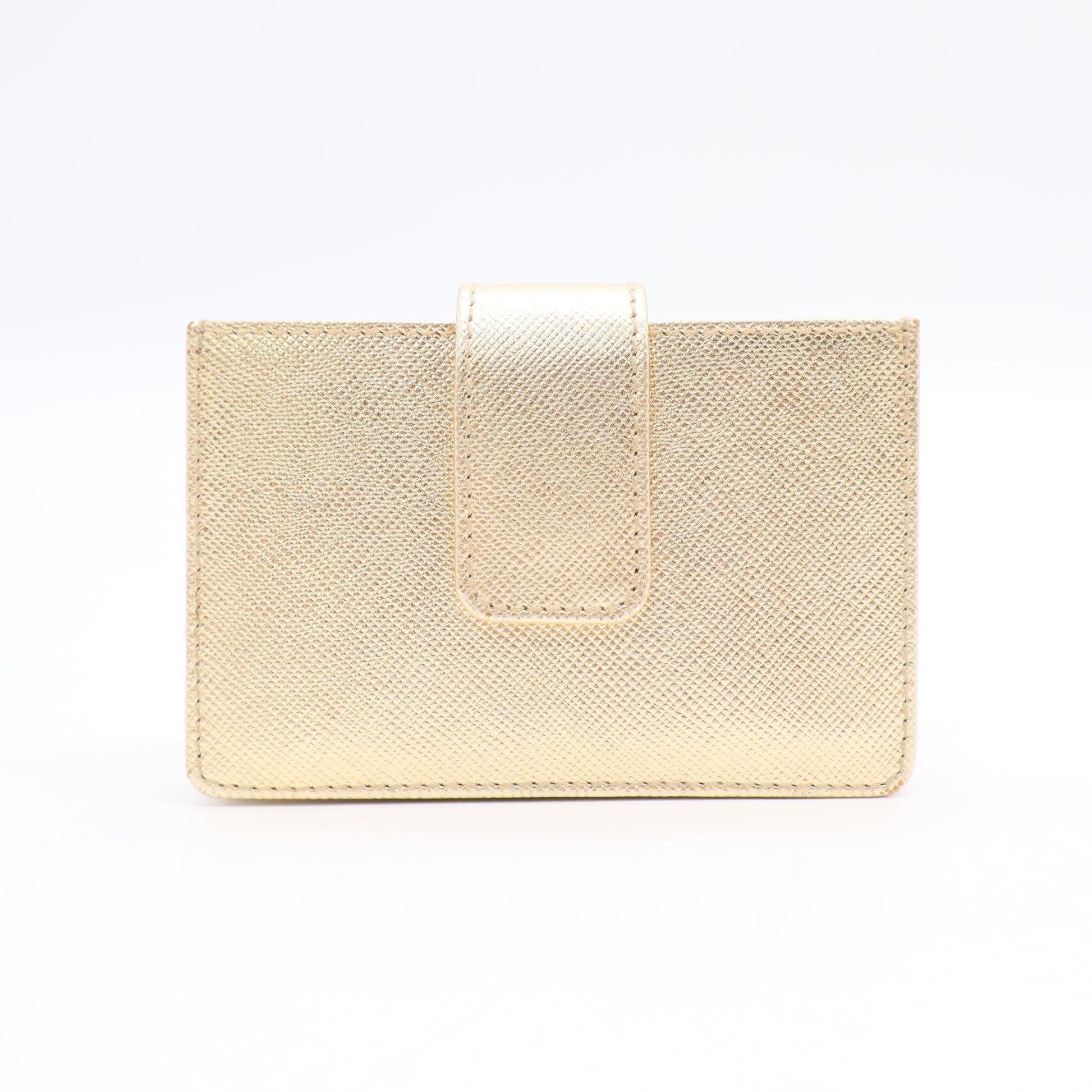 Prada Metallic Saffiano City Calf Triangle Card Holder Gold Twins LDJ3114