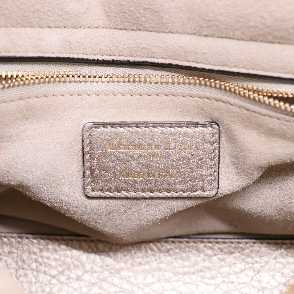 Christian Dior Metallic Nubuck Cannage Medium Lady Dior Bronze Gold Twins