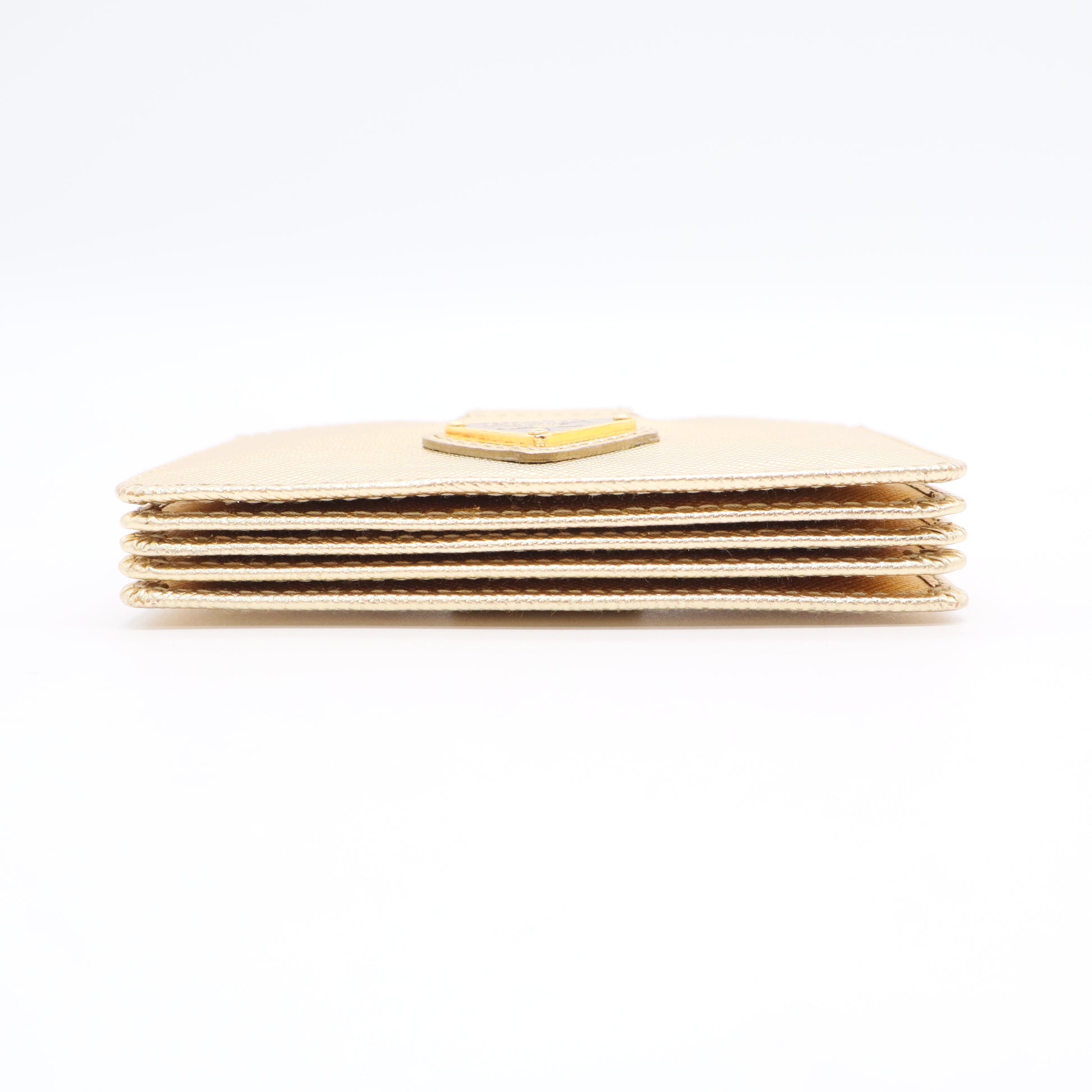 Prada Metallic Saffiano City Calf Triangle Card Holder Gold Twins LDJ3114